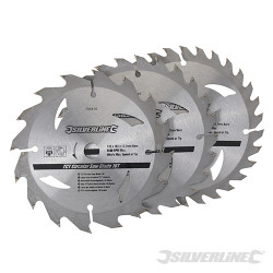 3 lames scie circulaire carbure de tungstène 16, 24 et 30 dents 135 x 12,7 - bague de réduction de 10 mm