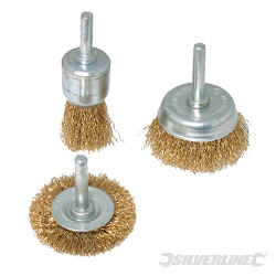 Jeu de 3 brosses et roues à fils d'acier laitonné 3 pcs