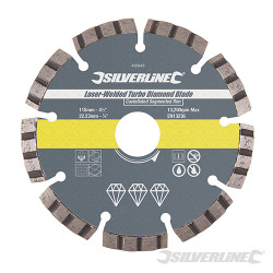 Disque diamant soudé au laser Turbo 115 x 22,23 mm à bordure segmentée crénelée